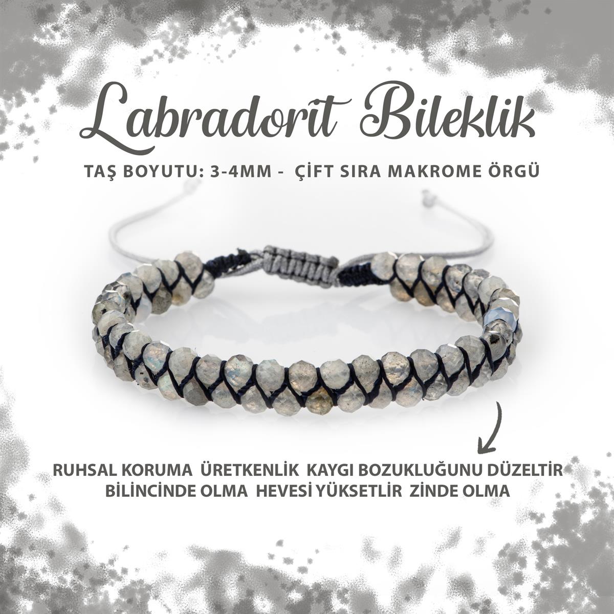 SERTİFİKALI Labradorit 3-4mm Çift Sıra Doğal Taş Bileklik
