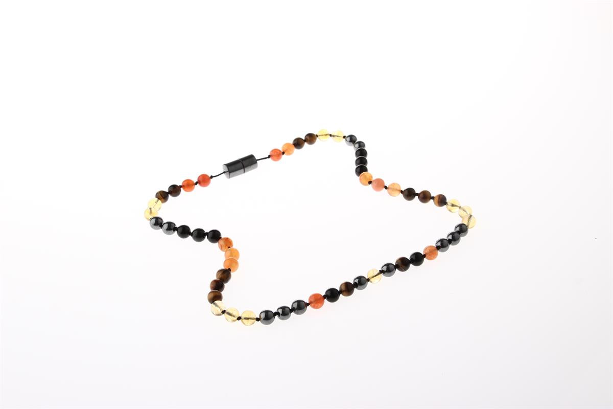 SERTİFİKALI Karnelyan Turuncu Akik, Sitrin, Kaplan Gözü, Obsidyen, Hematit Kolye 6 mm, M452