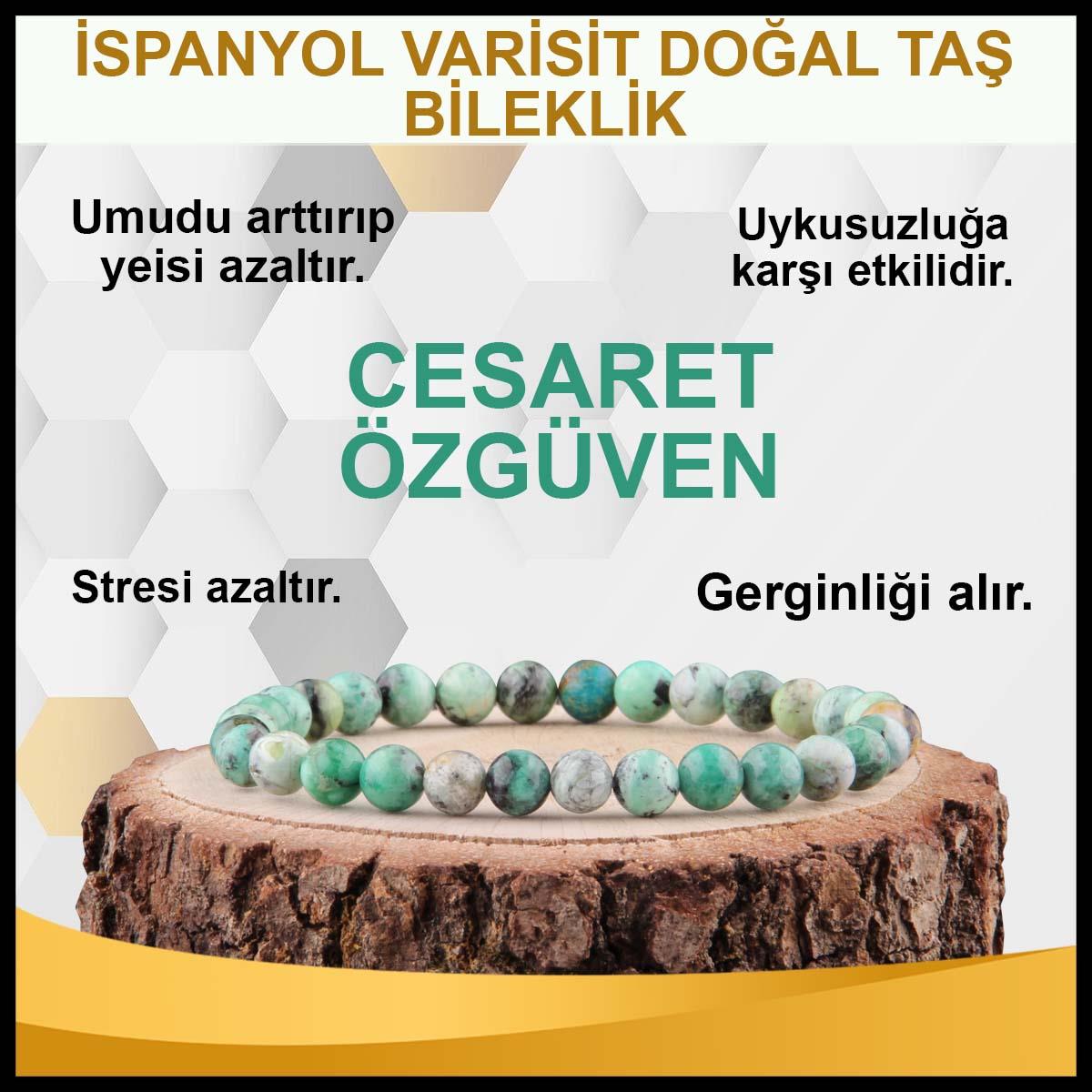 SERTİFİKALI İspanyol Varisit  Orjinal ( Taşlar) Doğaltaş Bileklik 6 mm - B823