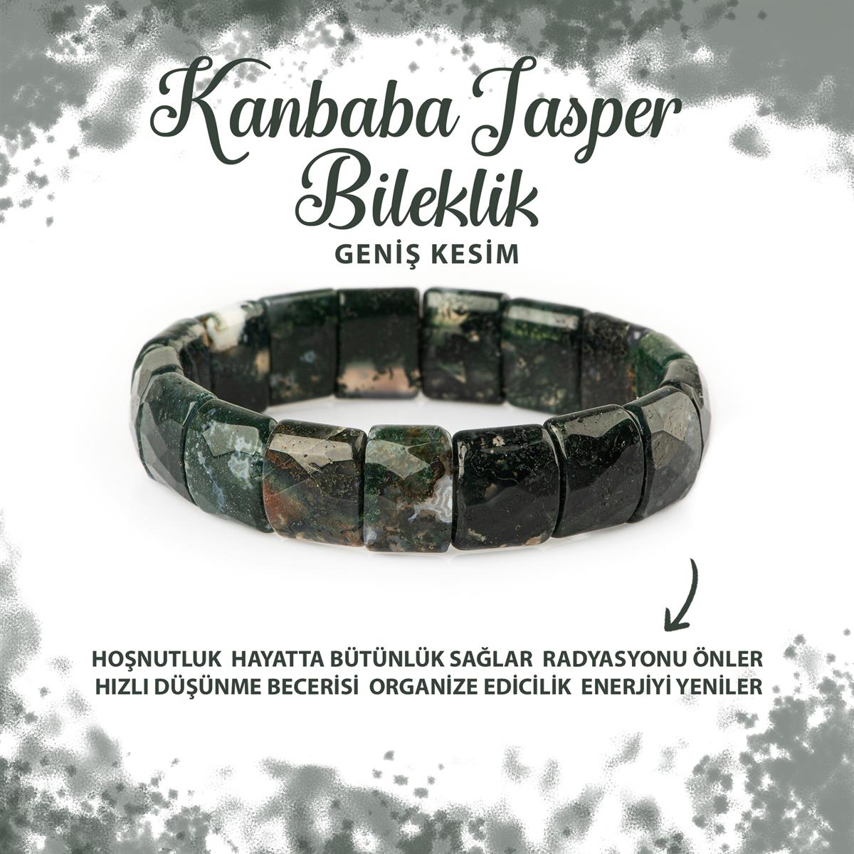 SERTİFİKALI Yeşil Jasper Doğal Taş Balık Sırtı Geniş Kesim Bileklik