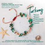 SERTİFİKALI ORJİNAL HAKİKİ TURKUAZ (FİRUZE) &amp; AY TAŞI DOĞAL TAŞLI ÇİFT RENKLİ İP MAKROME BİLEKLİK