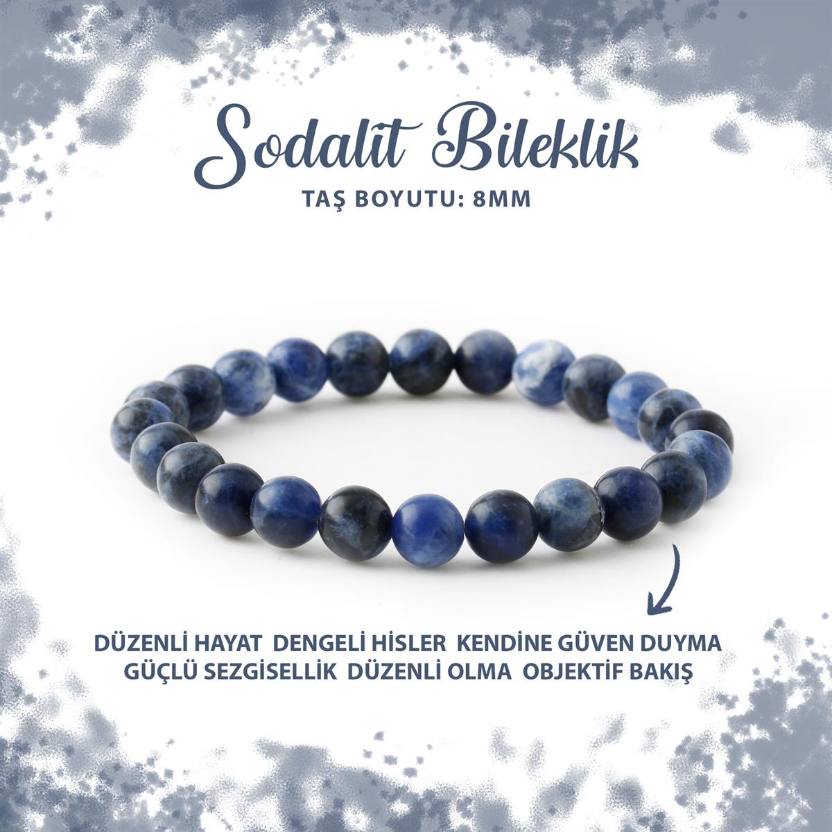 SERTİFİKALI Sodalit 8mm Doğal Taş Bileklik