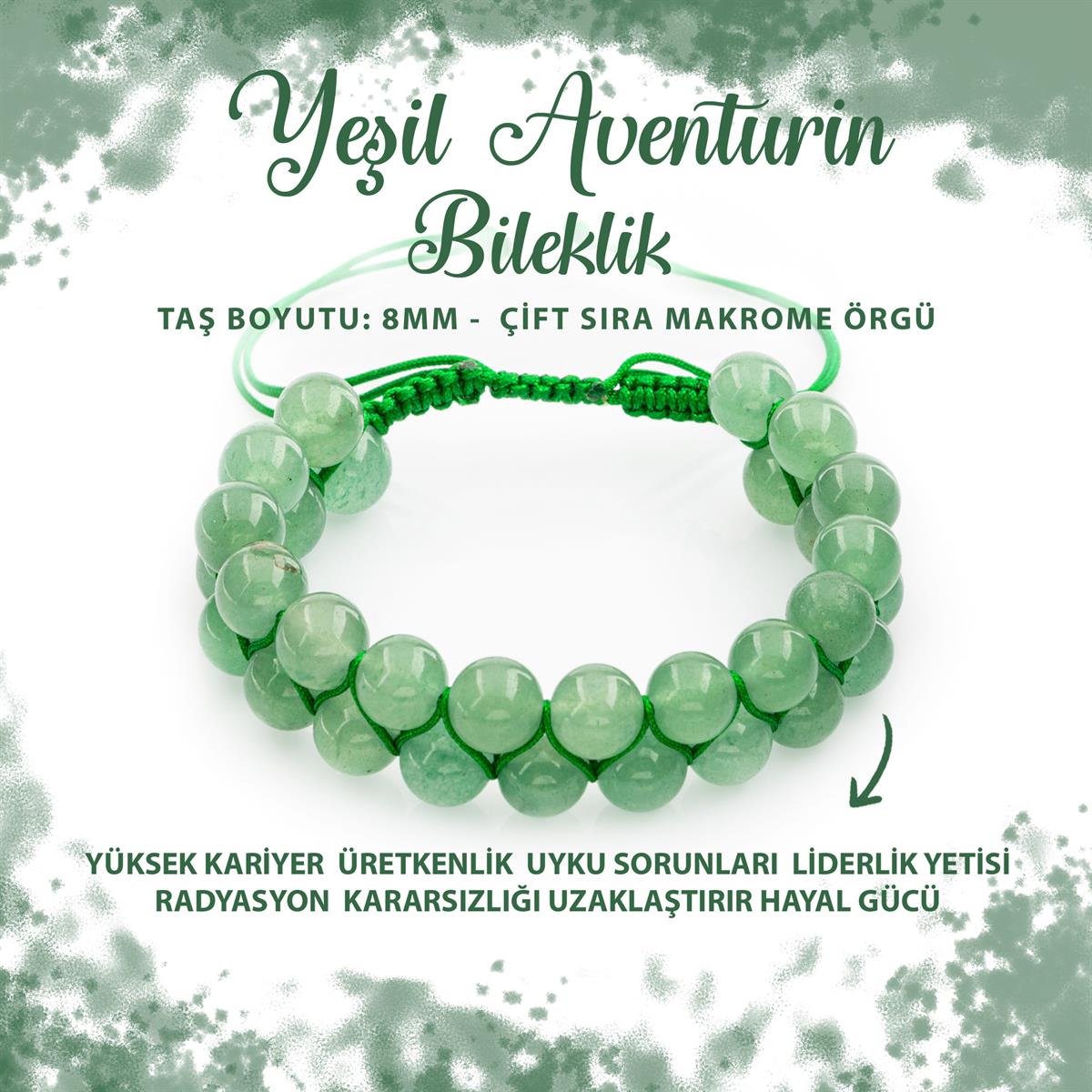 SERTİFİKALI Yeşil Aventurin 8mm Çift Sıra Makrome Doğal Taş Bileklik