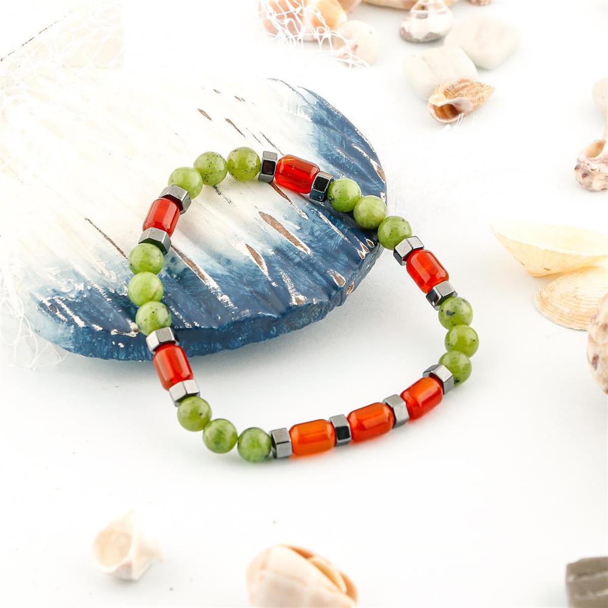 SERTİFİKALI Genel Sağlık Doğal Taş Bileklik Akik Yeşim Hematit 6mm B006