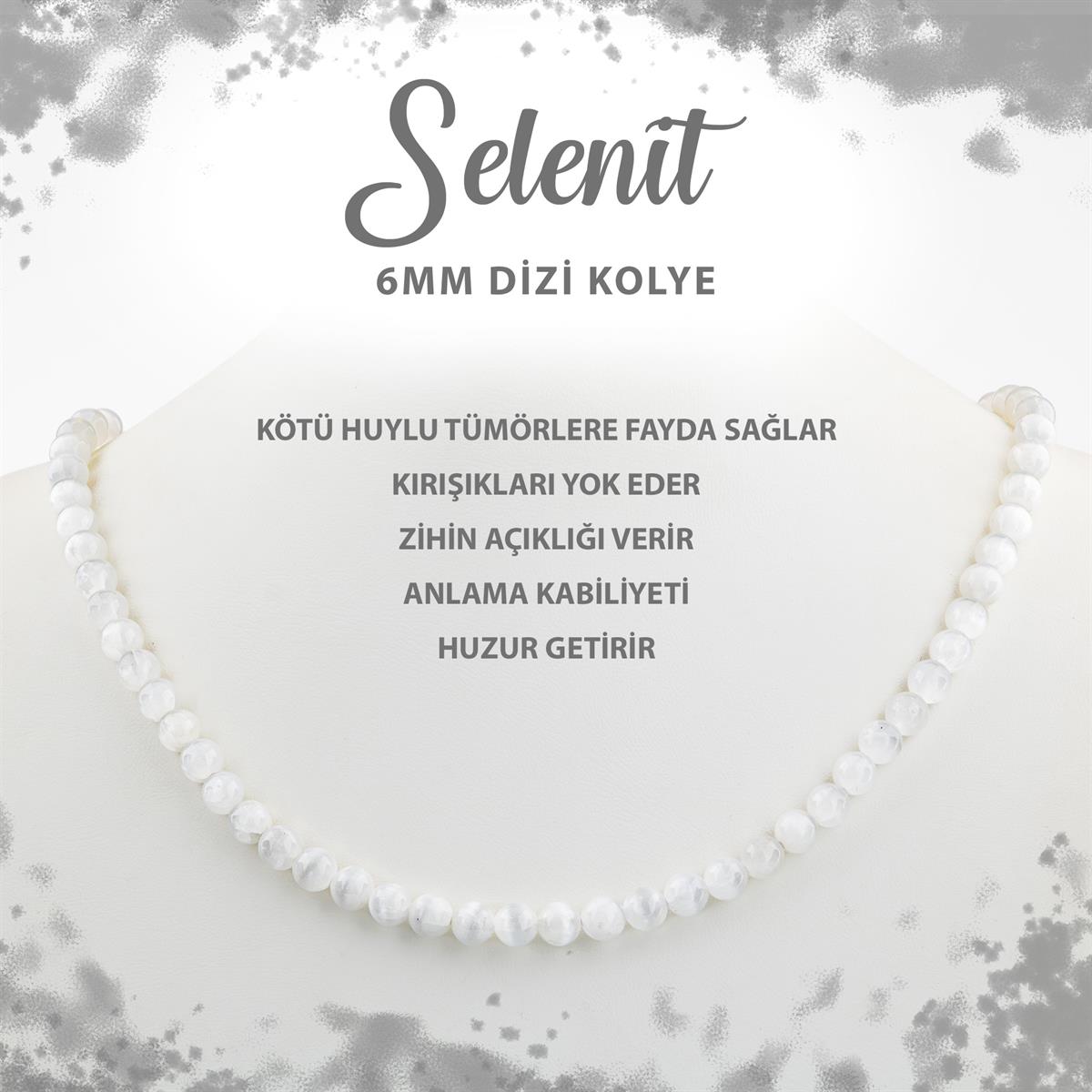 SERTİFİKALI Selenit 6 mm Dizi Doğal Taş Kolye