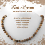 SERTİFİKALI Fosil Mercan 8 mm Düğümlü Doğal Taş Kolye
