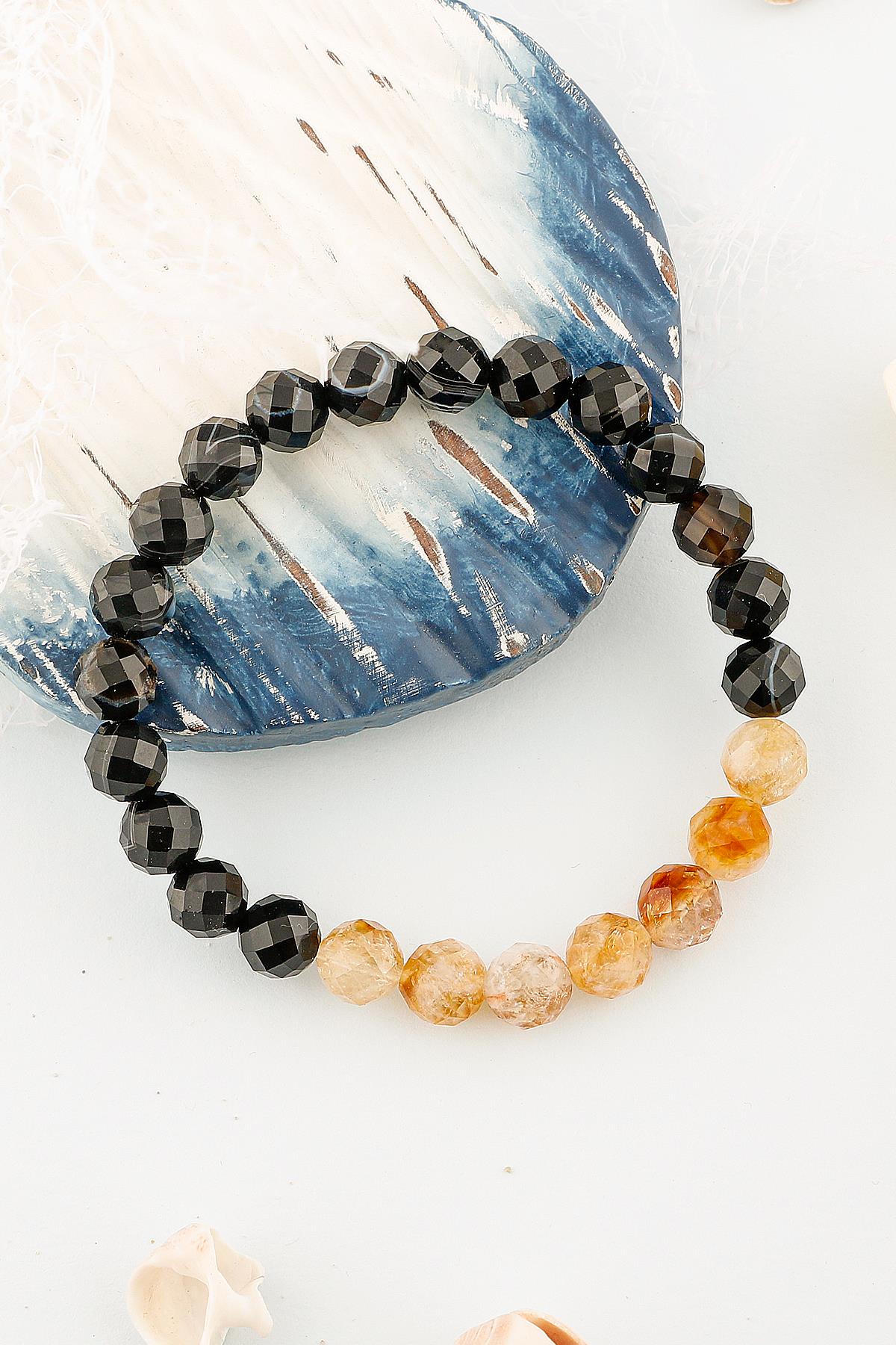 SERTİFİKALI Öz Farkındalık 8mm Doğal Taş Bileklik Göz Akik Sitrin B002