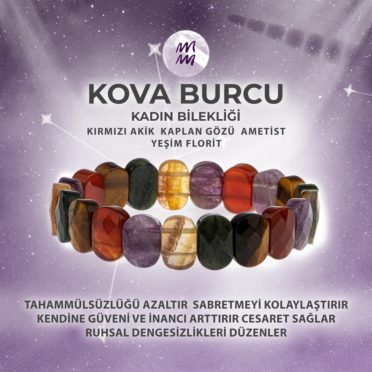 SERTİFİKALI Kova Burcu Doğal Taş Geniş Kesim Kadın Bileklik