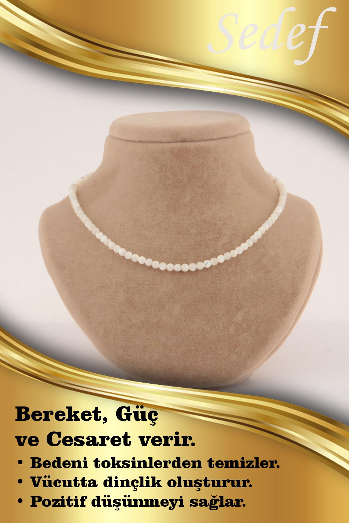 SERTİFİKALI Sedef  Orjinal ( Taşlar) Doğaltaş Kolye 4 mm, M410