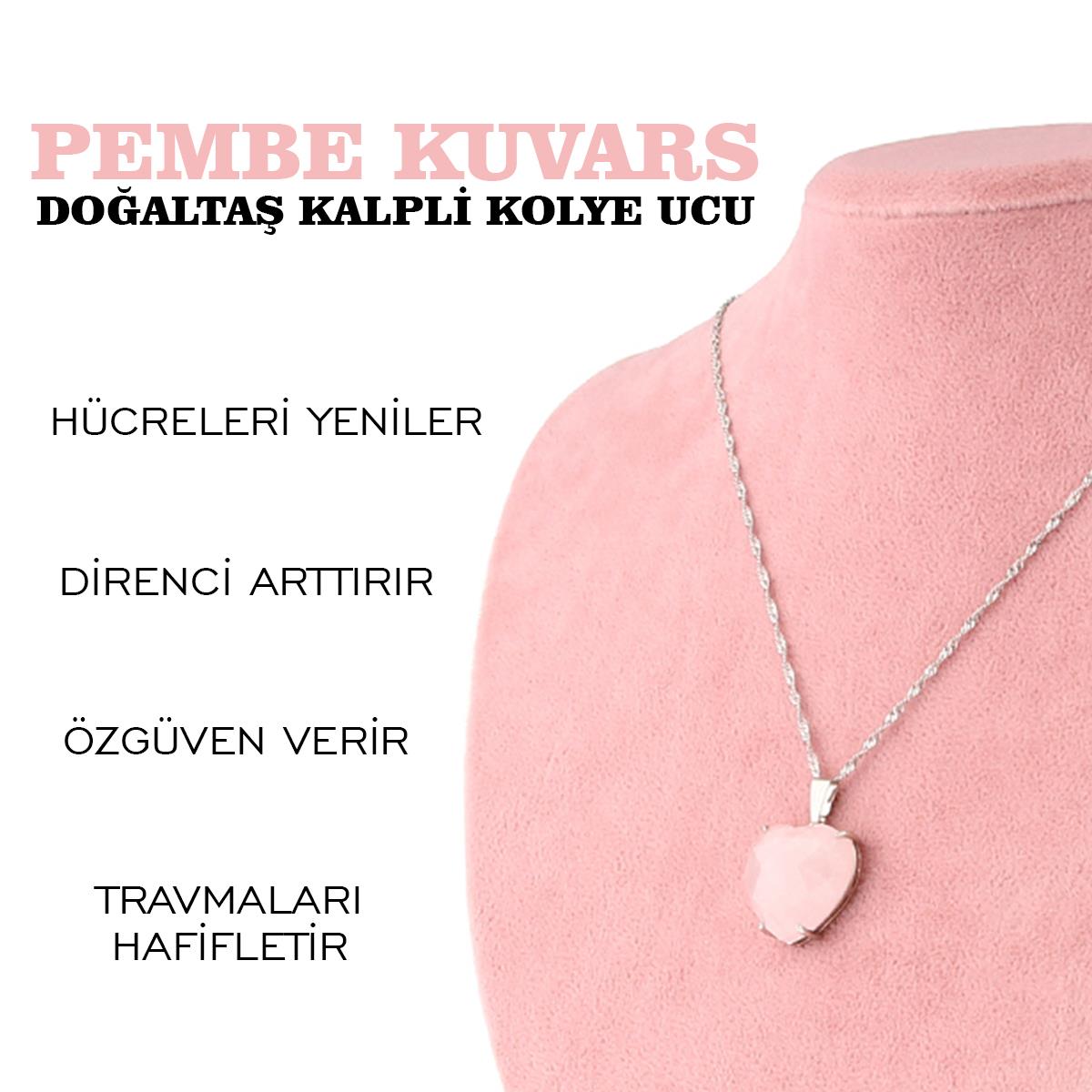 SERTİFİKALI Pembe Kuvars  Orjinal ( Taşlar) Doğaltaş Kalpli Kolye Ucu, Gümüş zincirle beraber M431