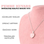 SERTİFİKALI Pembe Kuvars  Orjinal ( Taşlar) Doğaltaş Kalpli Kolye Ucu, Gümüş zincirle beraber M431