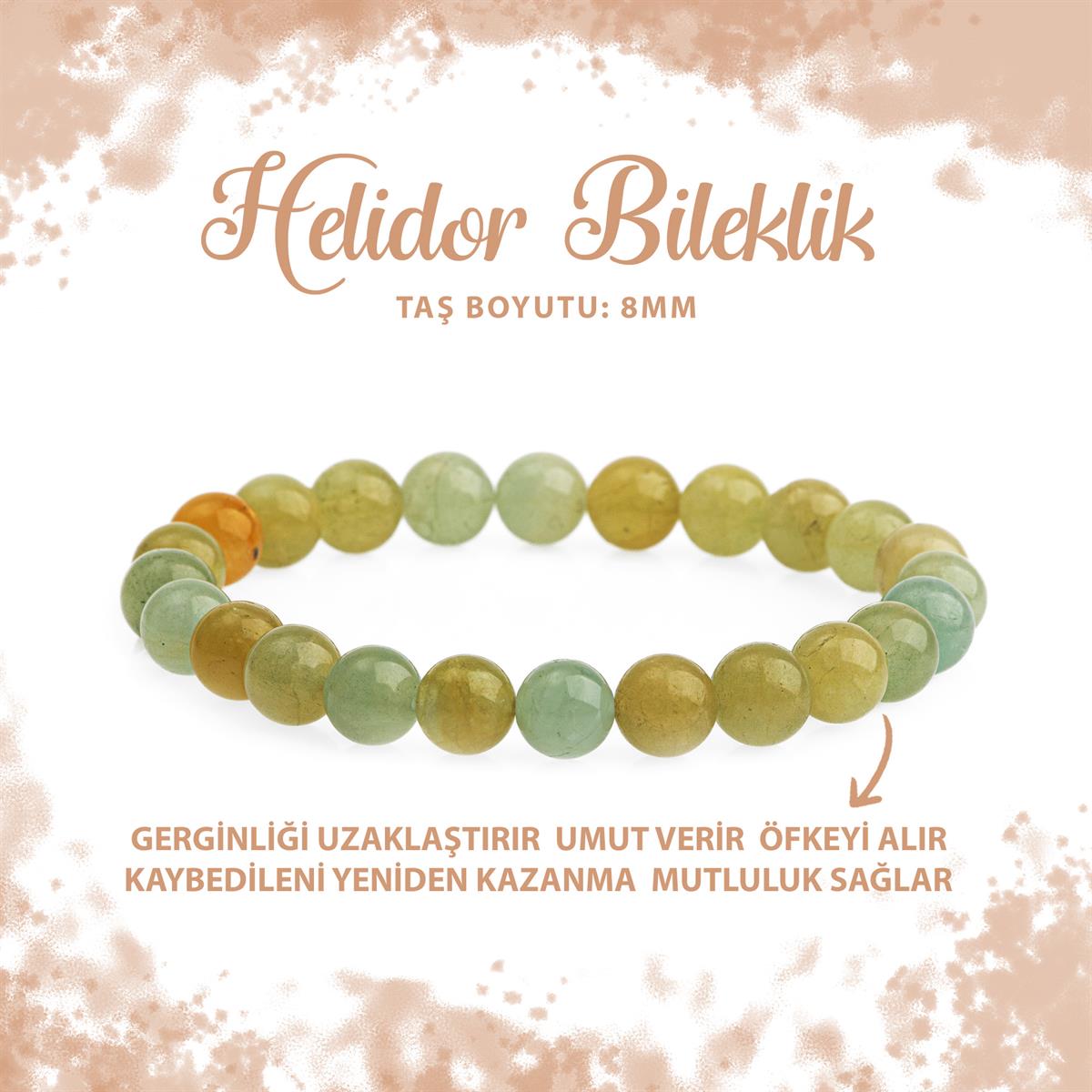 SERTİFİKALI Helidor 8mm Doğal Taş Bileklik