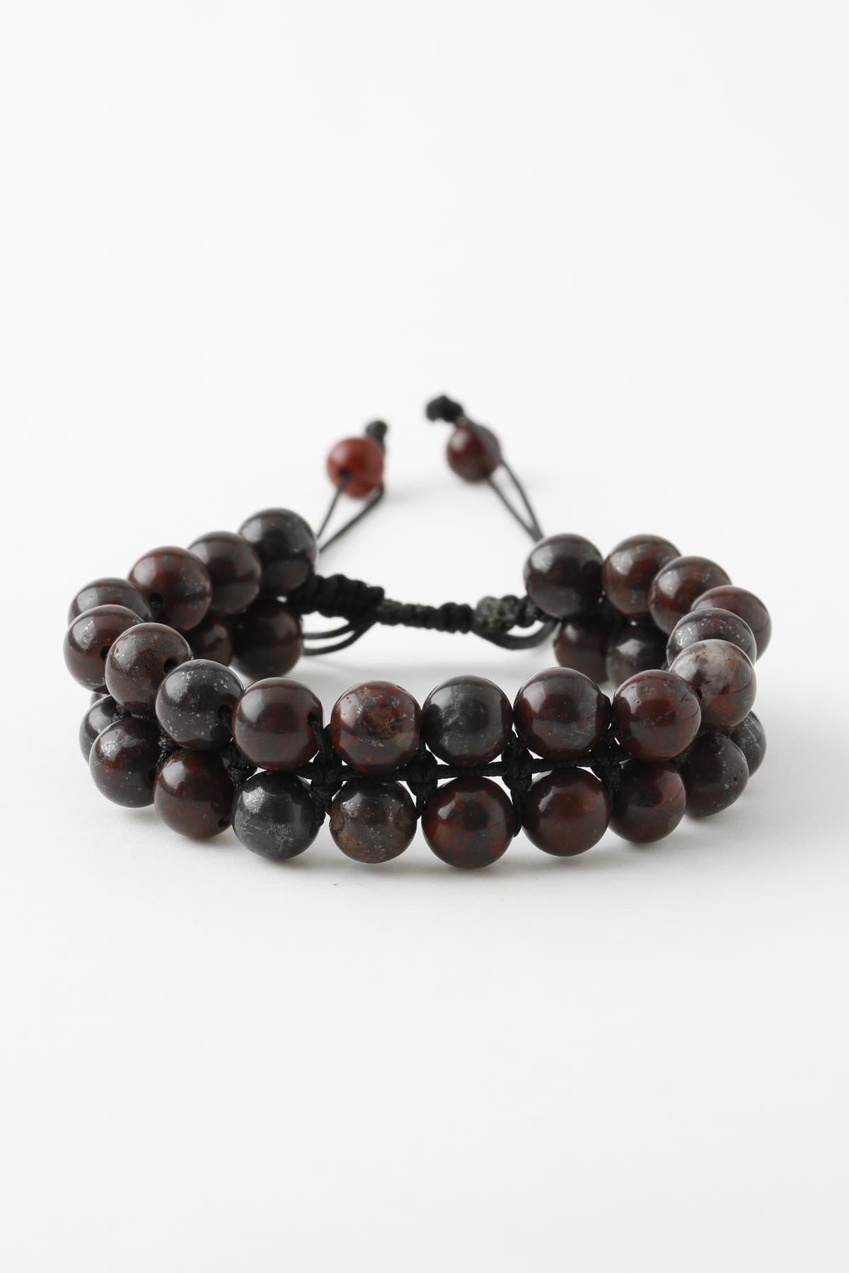 SERTİFİKALI Jasper Doğaltaş Bileklik, Jasper Doğal Taş Çift Sıra Makrome Bileklik (8mm) B1083