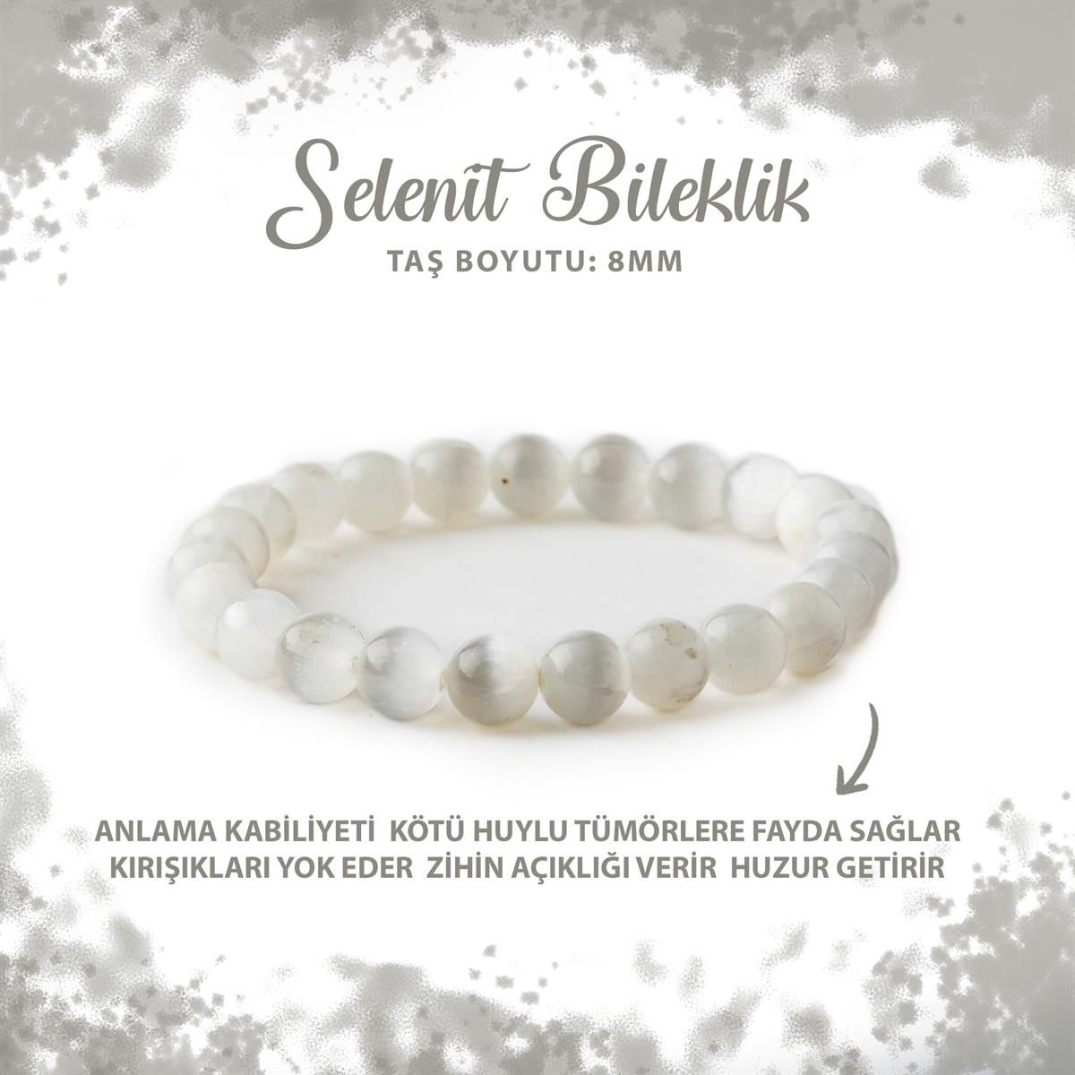 SERTİFİKALI Selenit 8mm Doğal Taş Bileklik