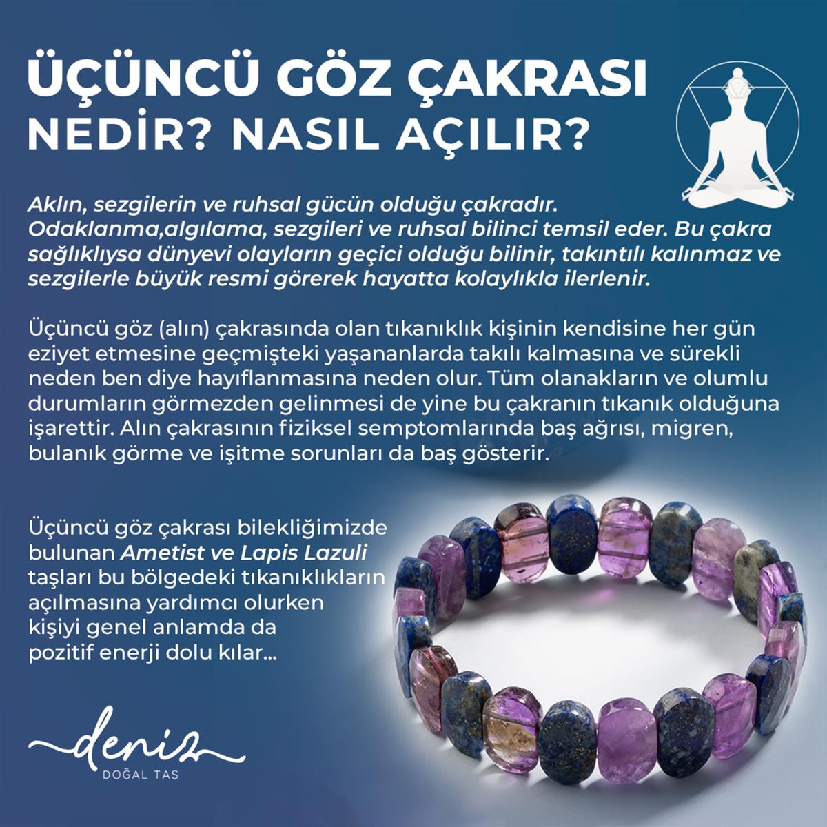 SERTİFİKALI Üçüncü Göz Çakrası Doğal Taş Geniş Kesim Bileklik
