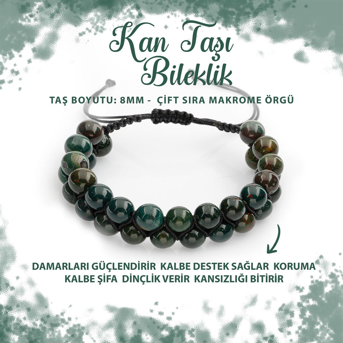 SERTİFİKALI Kan Taşı 8mm Çift Sıra Makrome Doğal Taş Bileklik
