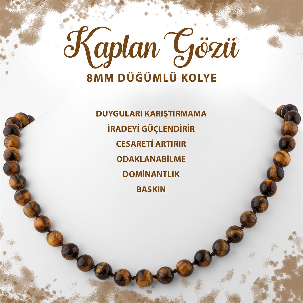 SERTİFİKALI Kaplan Gözü 8 mm Düğümlü Doğal Taş Kolye