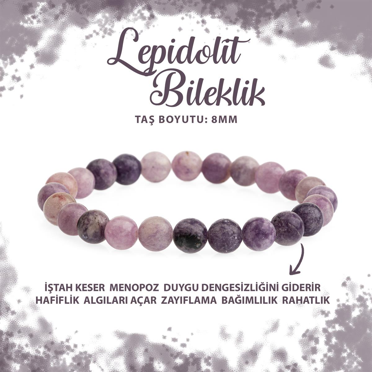 SERTİFİKALI Lepidolit 8mm Doğal Taş Bileklik