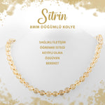 SERTİFİKALI Sitrin 8 mm Düğümlü Doğal Taş Kolye