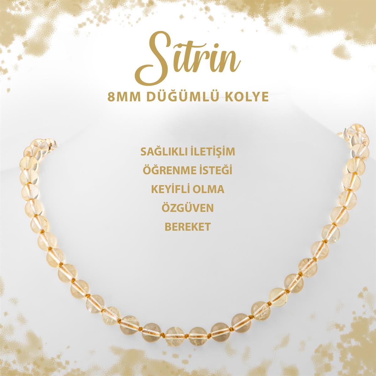 SERTİFİKALI Sitrin 8 mm Düğümlü Doğal Taş Kolye