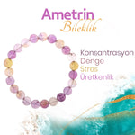 SERTİFİKALI Ametrin  Orjinal ( Taşlar) Doğaltaş Bileklik 8 mm, B963