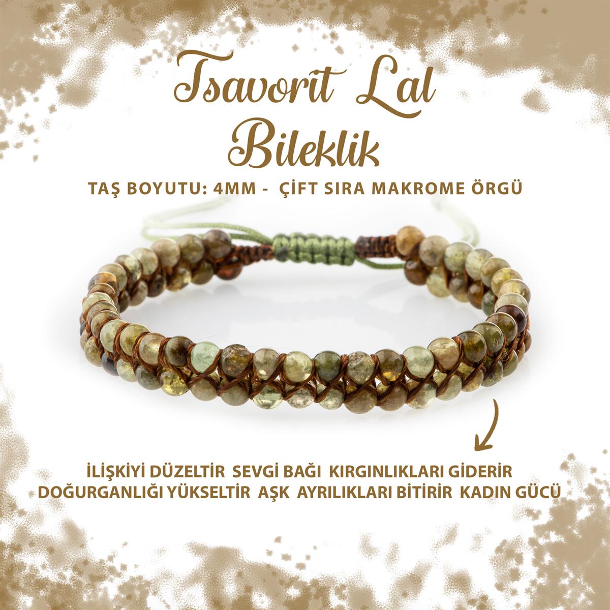 SERTİFİKALI Tsavorit Lal 4mm Çift Sıra Doğal Taş Bileklik