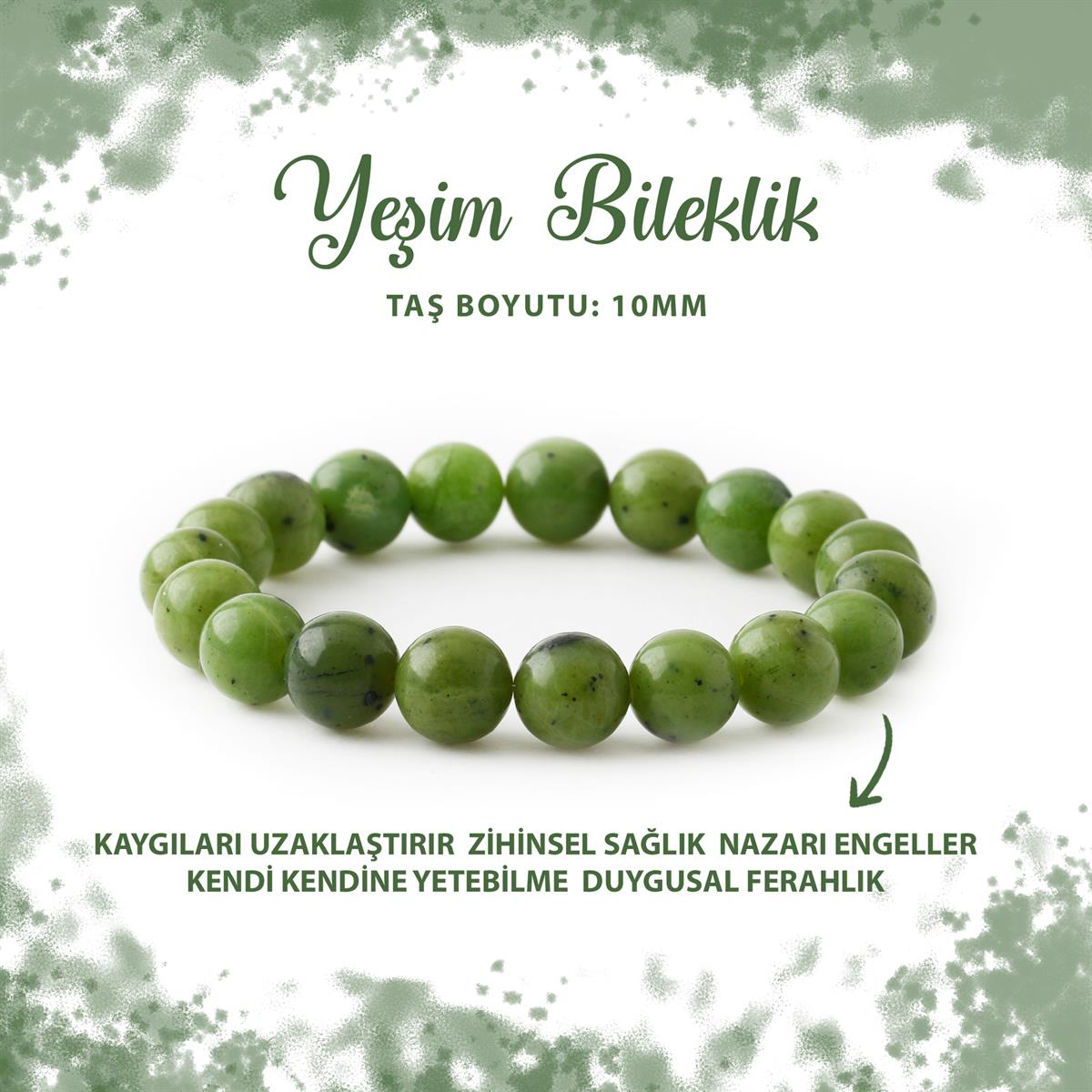 SERTİFİKALI Yeşim 10mm Doğal Taş Bileklik