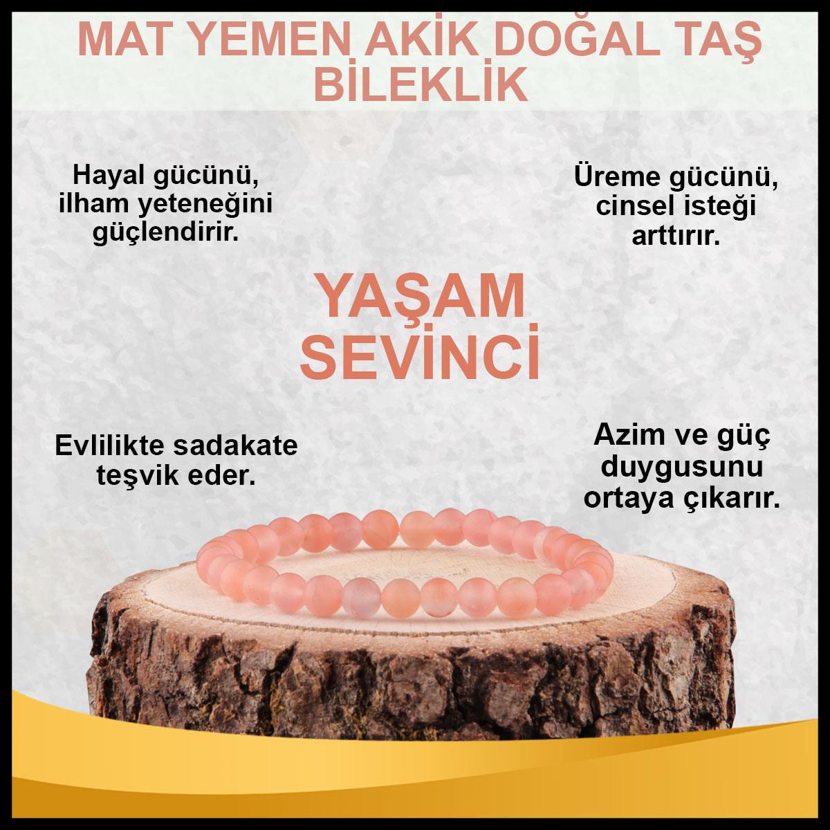SERTİFİKALI Mat Yemen Akik  Orjinal ( Taşlar) Doğaltaş Bileklik 6 mm - B837