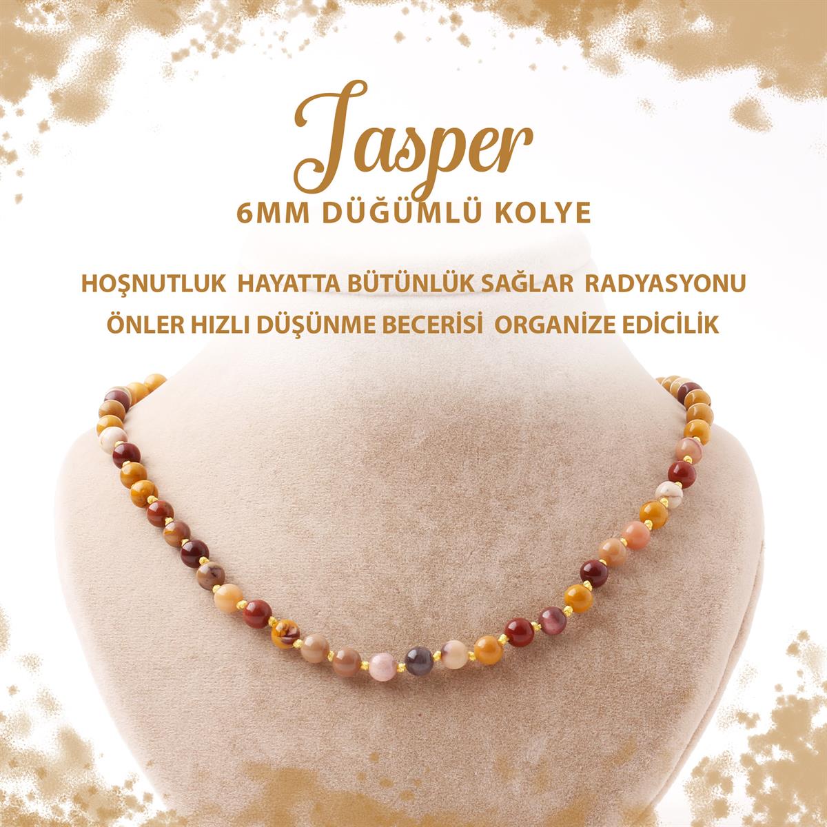 SERTİFİKALI Jasper 6 mm Düğümlü Doğal Taş Kolye