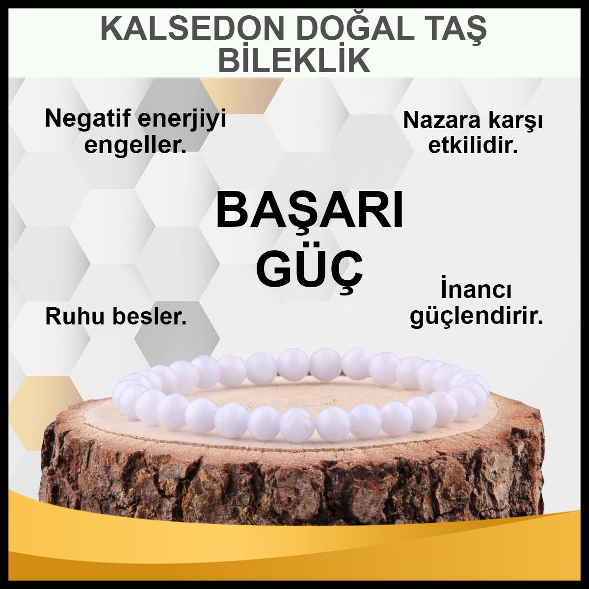 SERTİFİKALI Kalsedon  Orjinal ( Taşlar) Doğaltaş Bileklik 6 mm - B826