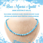 SERTİFİKALI Buz Mavizi Apatit 6 mm Düğümlü Doğal Taş Kolye