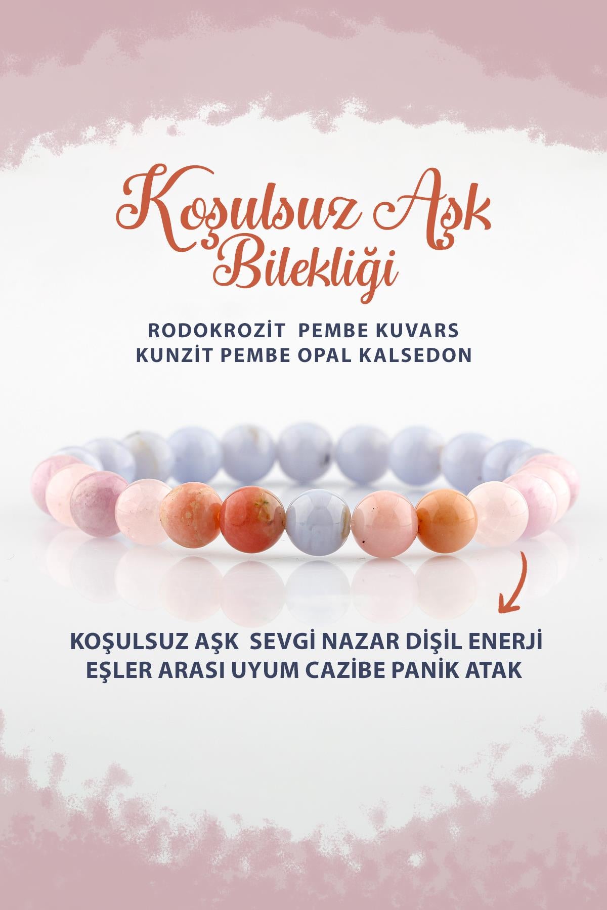 Koşulsuz Aşk Doğal Taş Bileklik Rodokrozit Pembe Kuvars Kunzit Pembe Opal Kalsedon Aparat B005