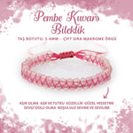 SERTİFİKALI Pembe Kuvars (Gül Kuvars) 3-4mm Çift Sıra Doğal Taş Bileklik