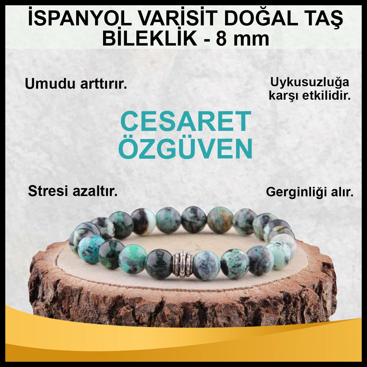 SERTİFİKALI İspanyol Varisit  Orjinal ( Taşlar) Doğaltaş Bileklik 8 mm - B861
