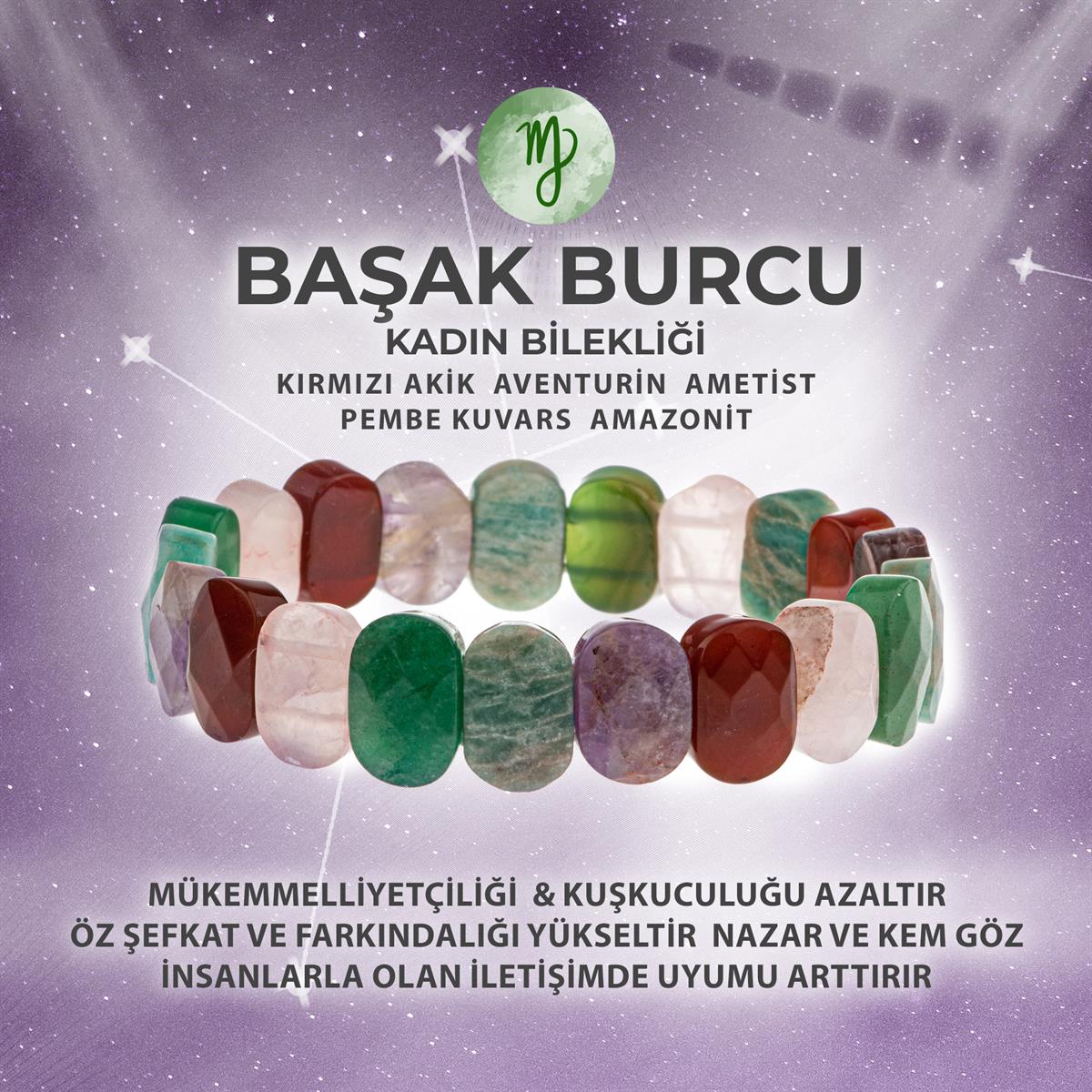 SERTİFİKALI Başak Burcu Doğal Taş Geniş Kesim Kadın Bileklik