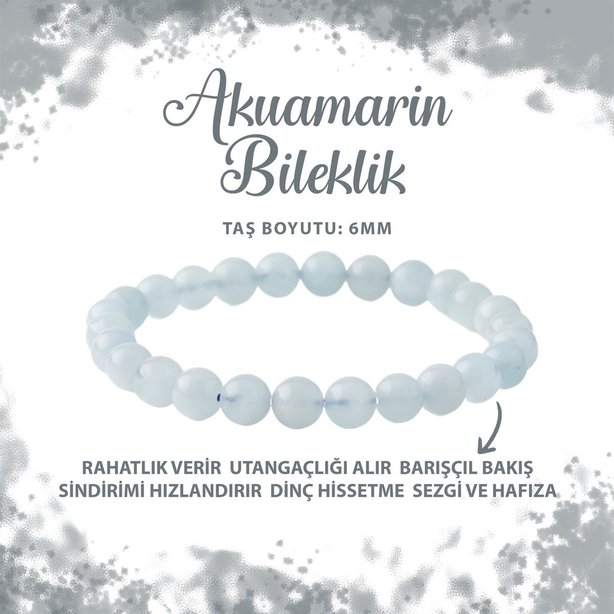 SERTİFİKALI Akuamarin 6mm Doğal Taş Bileklik