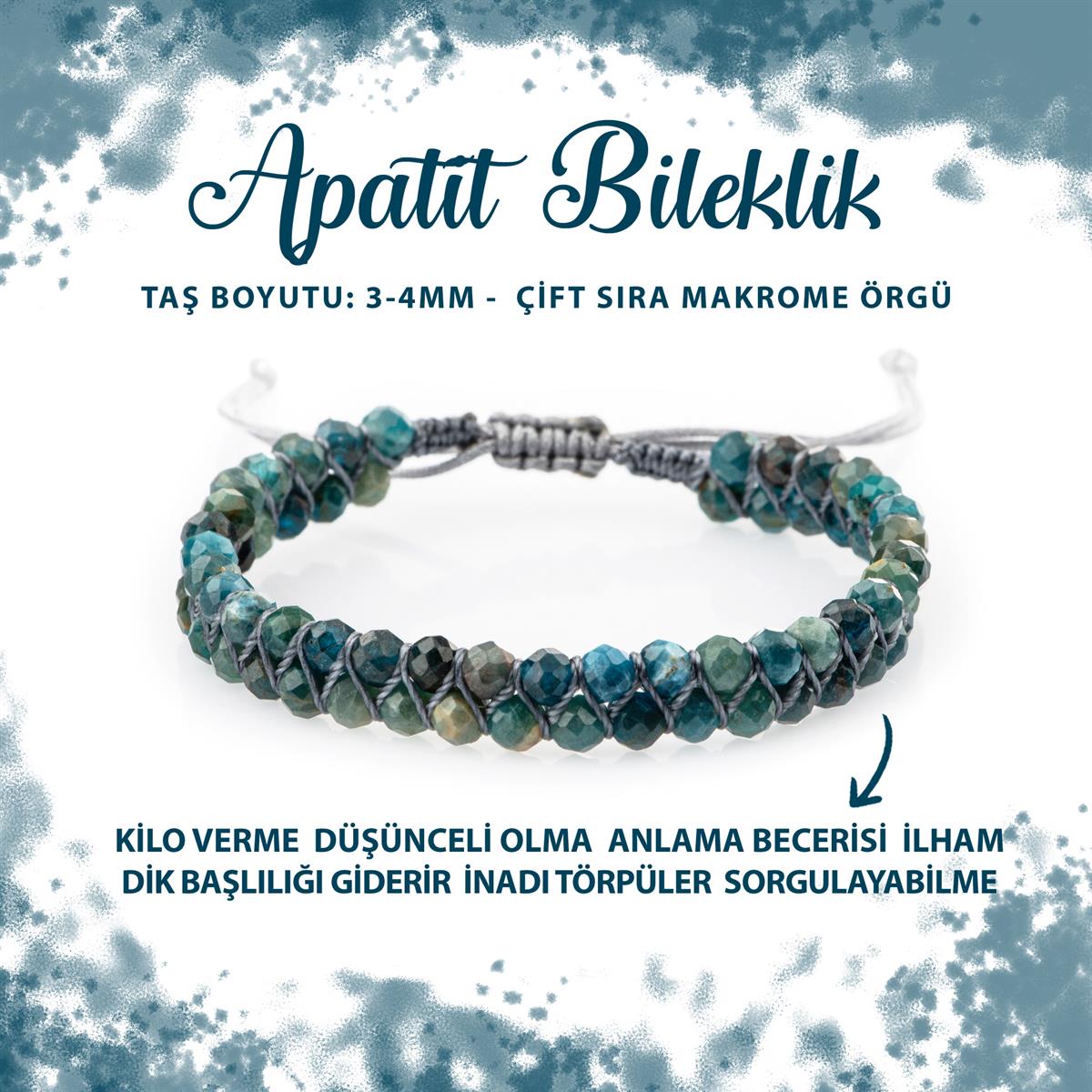SERTİFİKALI Mavi Apatit 3-4mm Çift Sıra Doğal Taş Bileklik