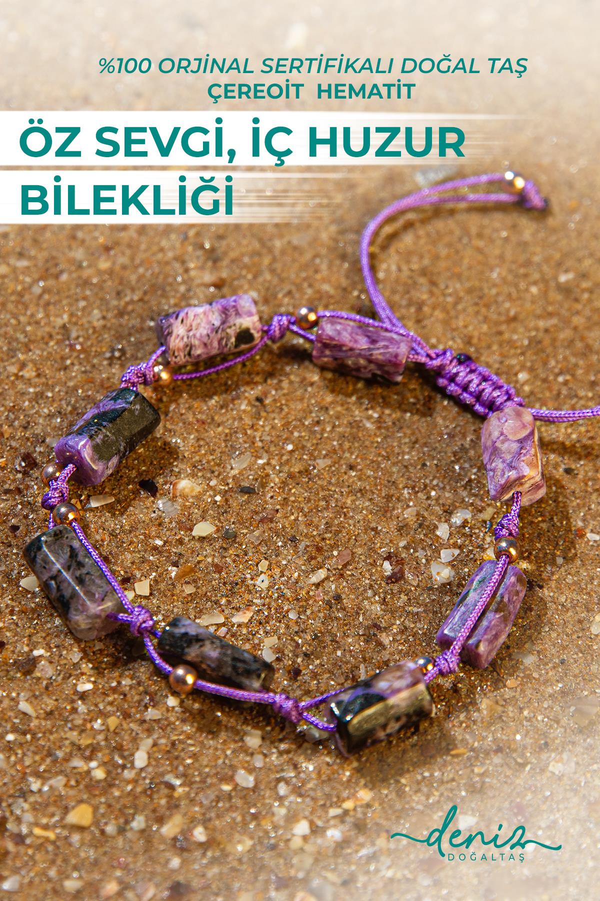Sertifikalı Doğal Taşlı Öz Sevgi, İç Huzur Bilekliği, Çereoit, Hematit