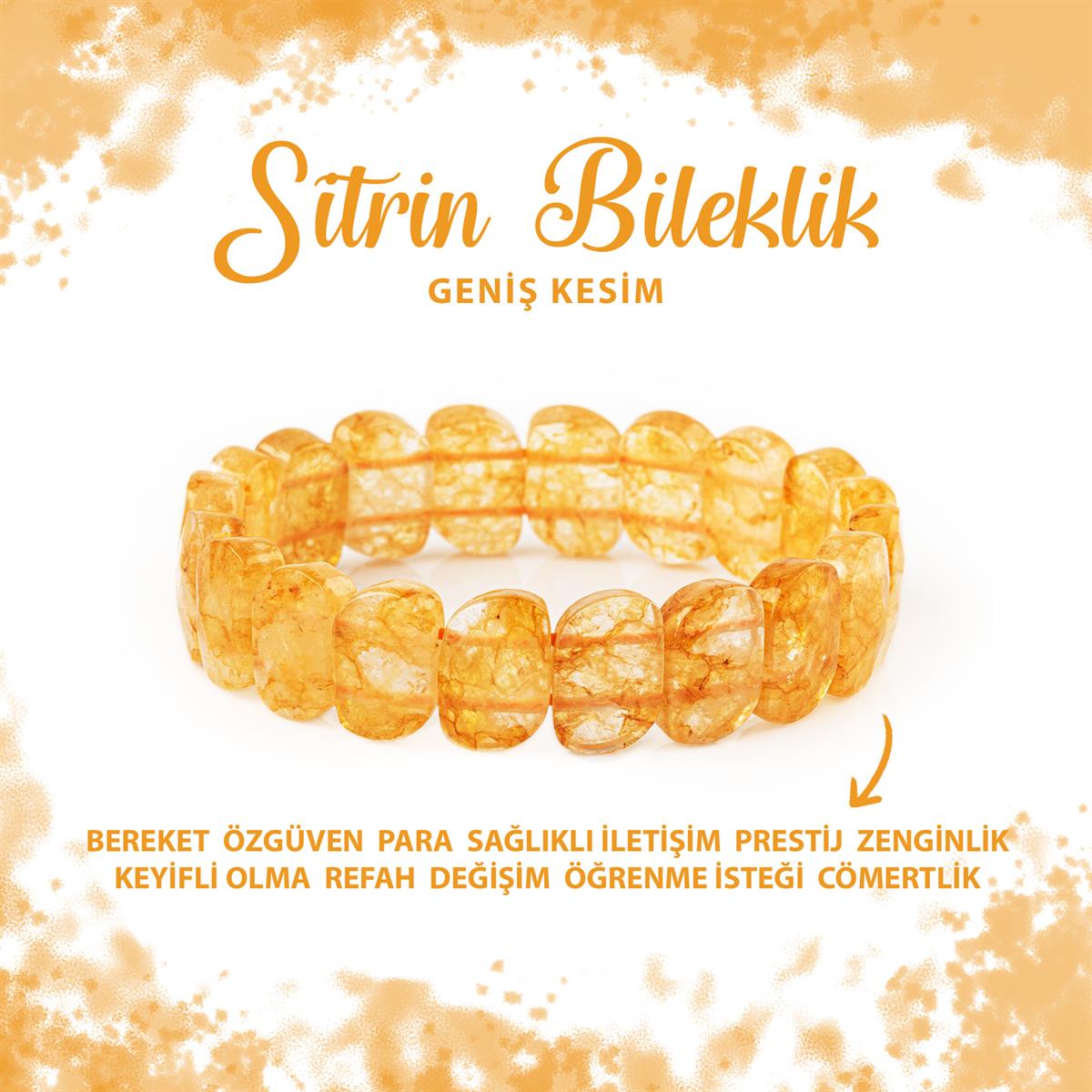 SERTİFİKALI Sitrin Doğal Taş Özel Kesim Geniş Kesim Bileklik