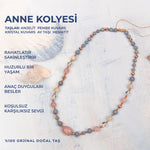 Doğal Taşlı Anne Kolyesi Anjelit, Ay Taşı, Pembe Kuvars, Kristal Kuvars, Anneler Günü Hediyesi