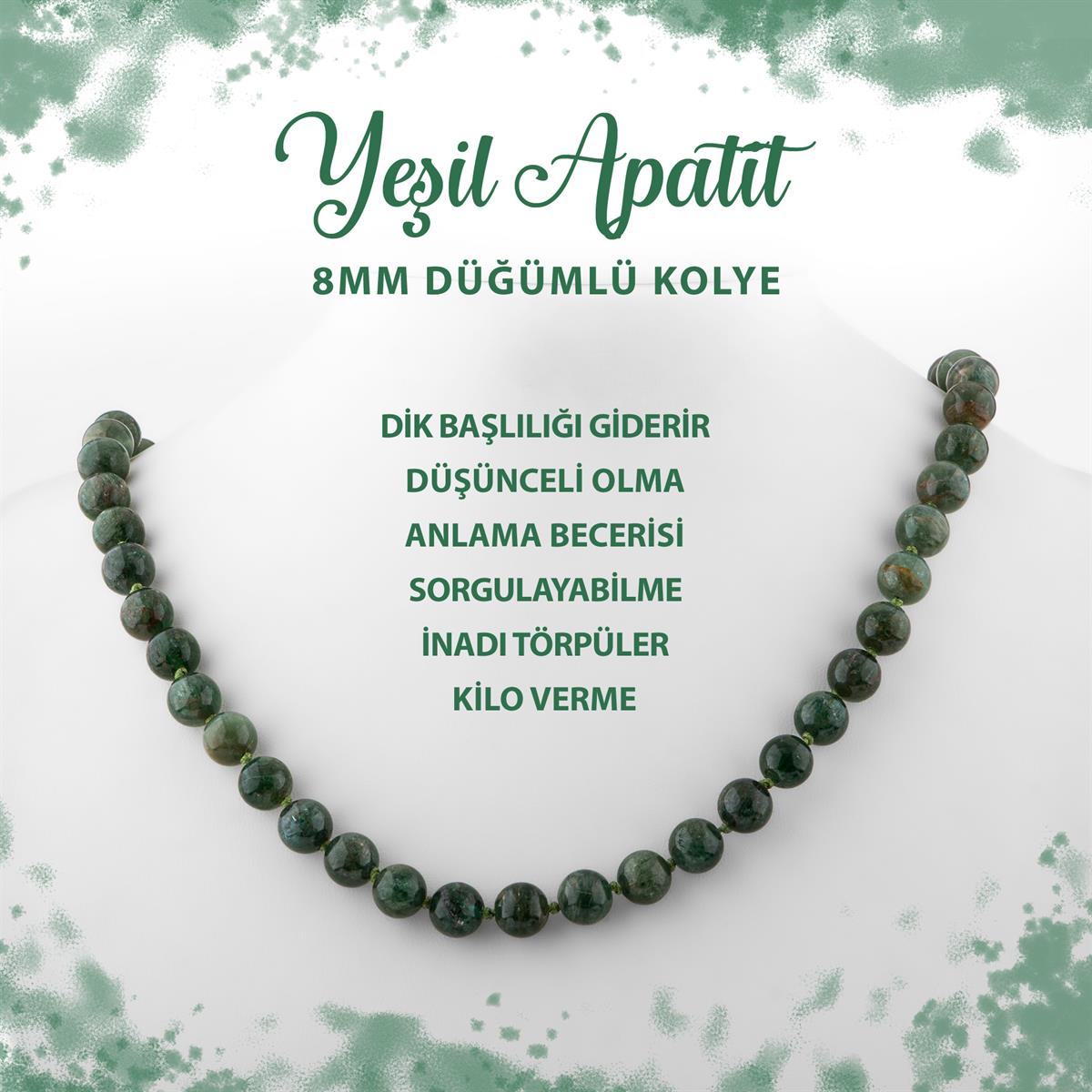 SERTİFİKALI Yeşil Apatit 8 mm Düğümlü Doğal Taş Kolye