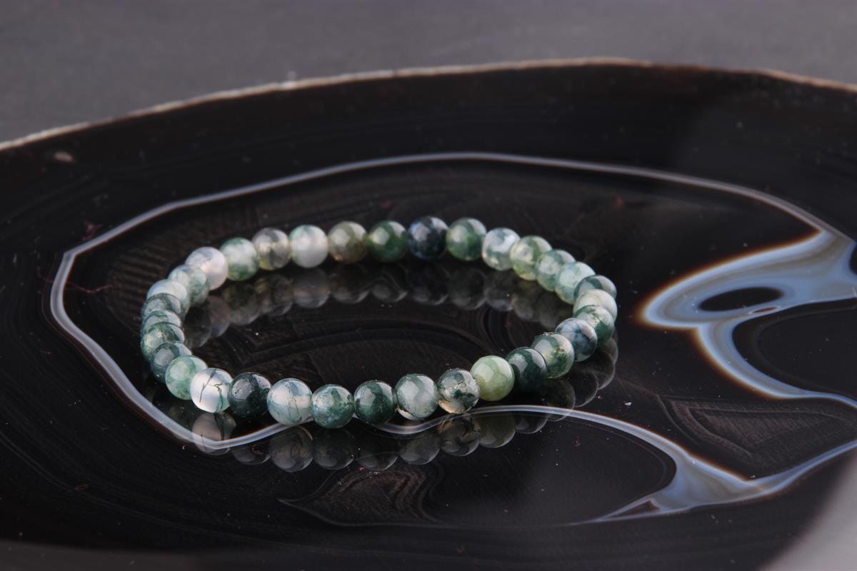 SERTİFİKALI Yosunlu Akik  Orjinal ( Taşlar) Doğaltaş Bileklik 6 mm - B855