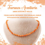 SERTİFİKALI Turuncu Aventurin 6 mm Düğümlü Doğal Taş Kolye
