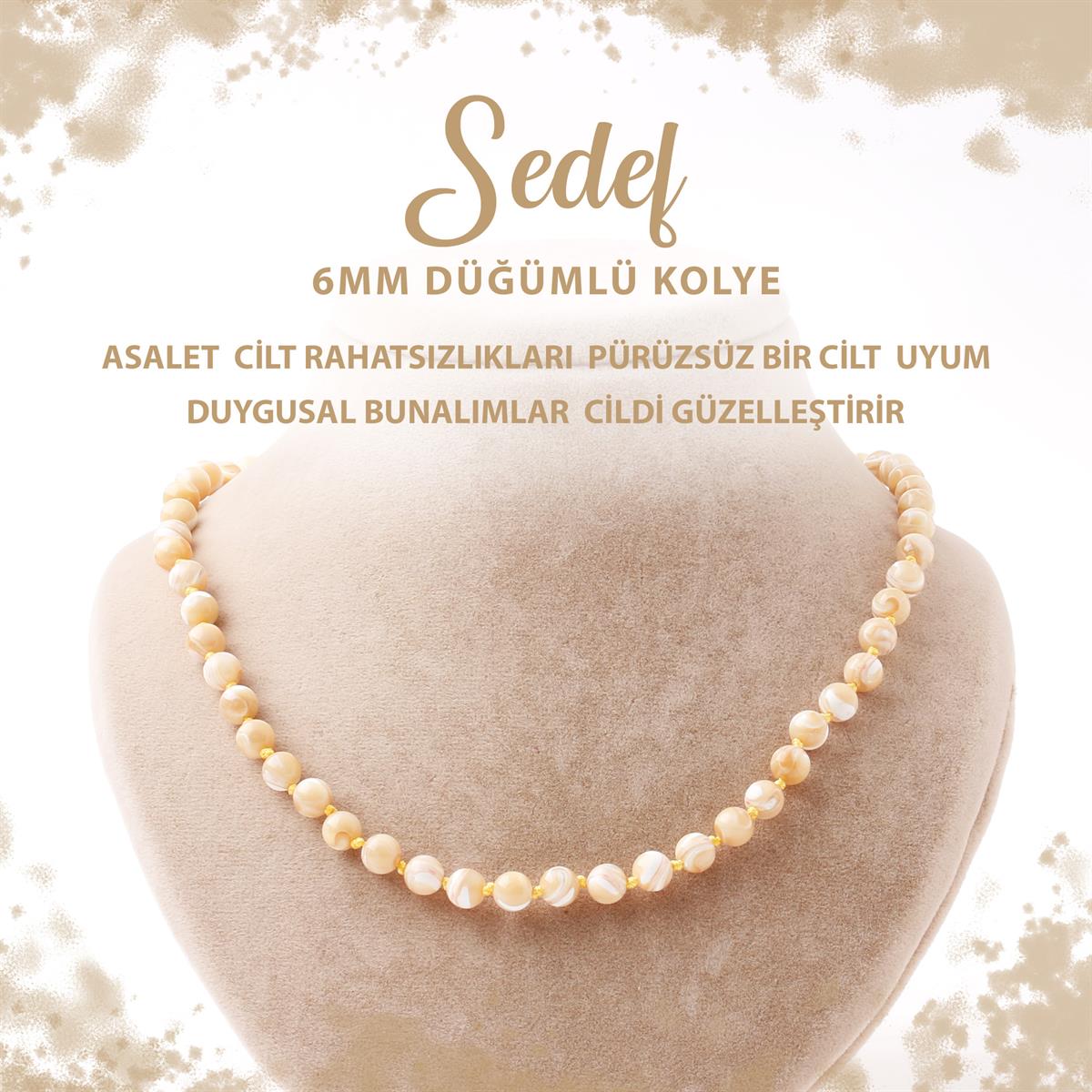 SERTİFİKALI Sedef 6 mm Düğümlü Doğal Taş Kolye