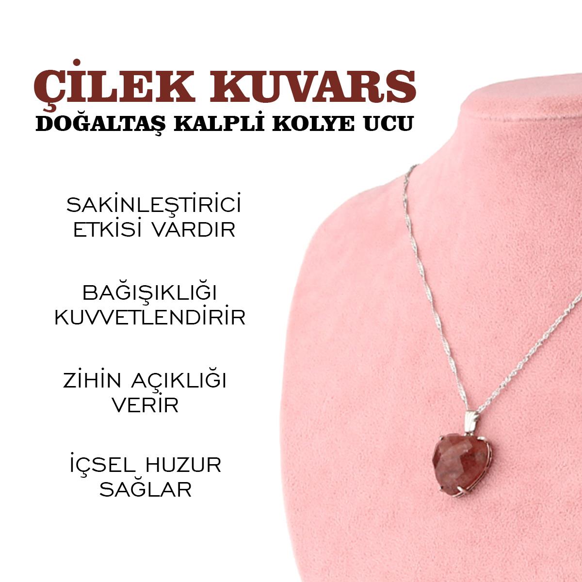 SERTİFİKALI Çilek Kuvars  Orjinal ( Taşlar) Doğaltaş Kalpli Kolye Ucu, Gümüş zincirle beraber M438