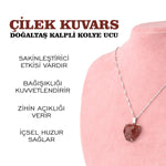 SERTİFİKALI Çilek Kuvars  Orjinal ( Taşlar) Doğaltaş Kalpli Kolye Ucu, Gümüş zincirle beraber M438
