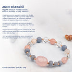 Doğal Taşlı Anne Bilekliği Anjelit, Pembe kuvars, Kristal Kuvars, Ay taşı, Anneler Günü Hediyesi