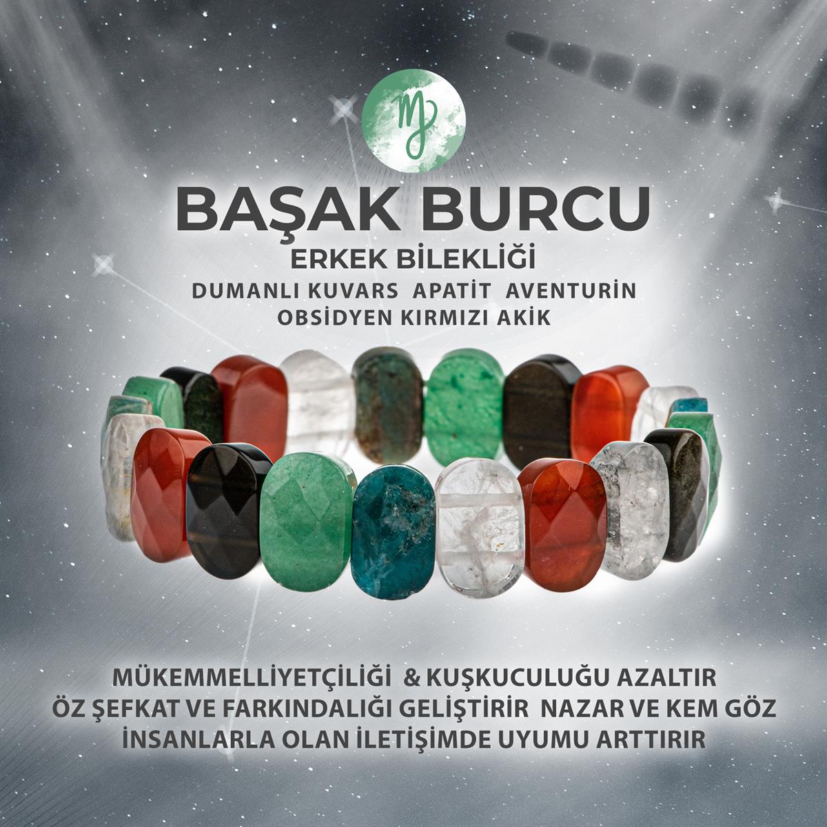 SERTİFİKALI Başak Burcu Doğal Taş Geniş Kesim Erkek Bileklik