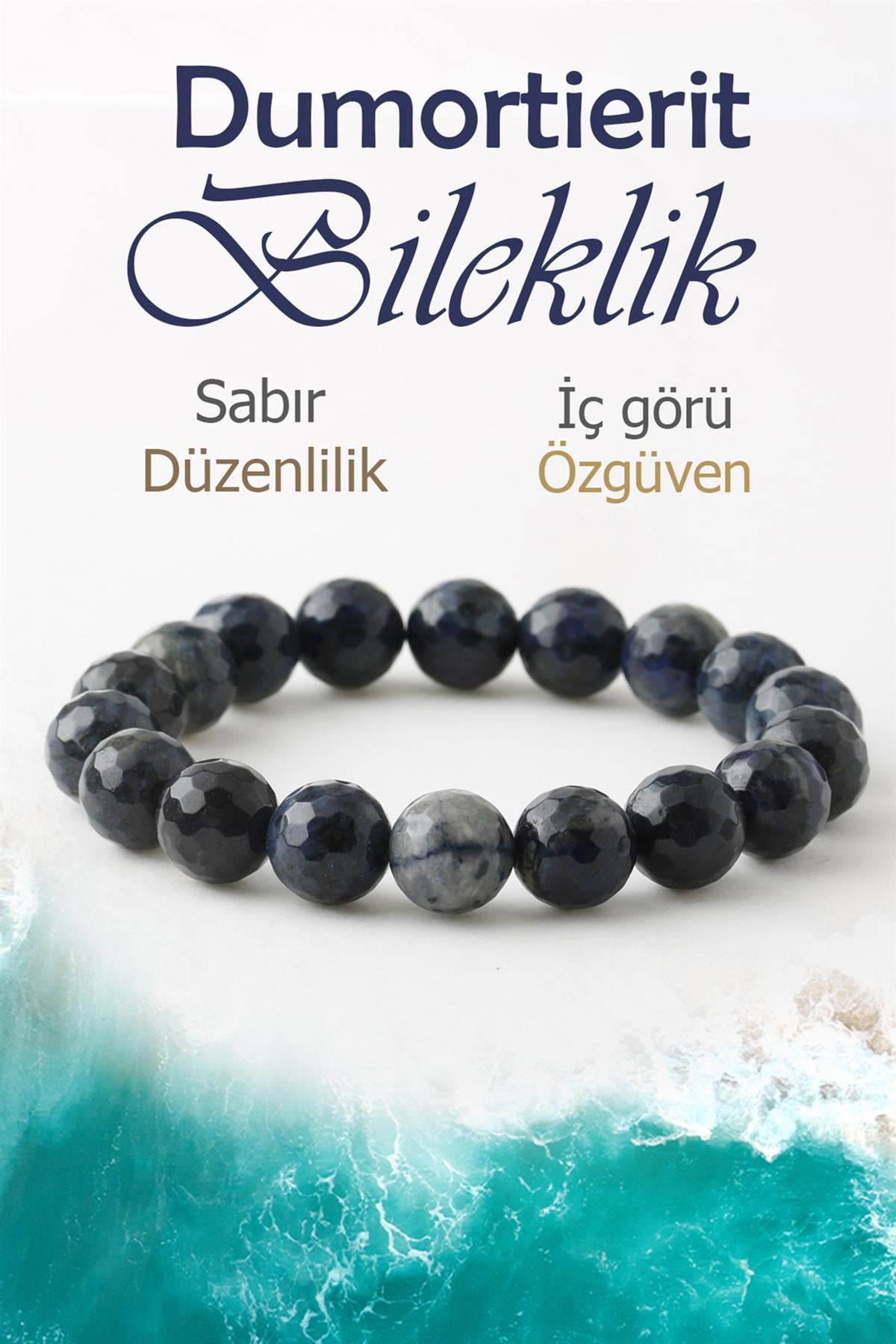SERTİFİKALI Dumortierit Doğaltaş Bileklik, Fasetli Dumortierit Doğal Taş Bileklik B1050 (10mm-16cm)