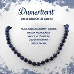 SERTİFİKALI Dumortierit 8 mm Düğümlü Doğal Taş Kolye